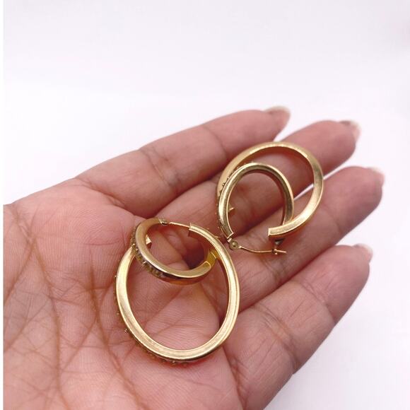 14k Gold Vintage Double Hoop and Diamond Chips Signed SLC - Picture 9 of 9